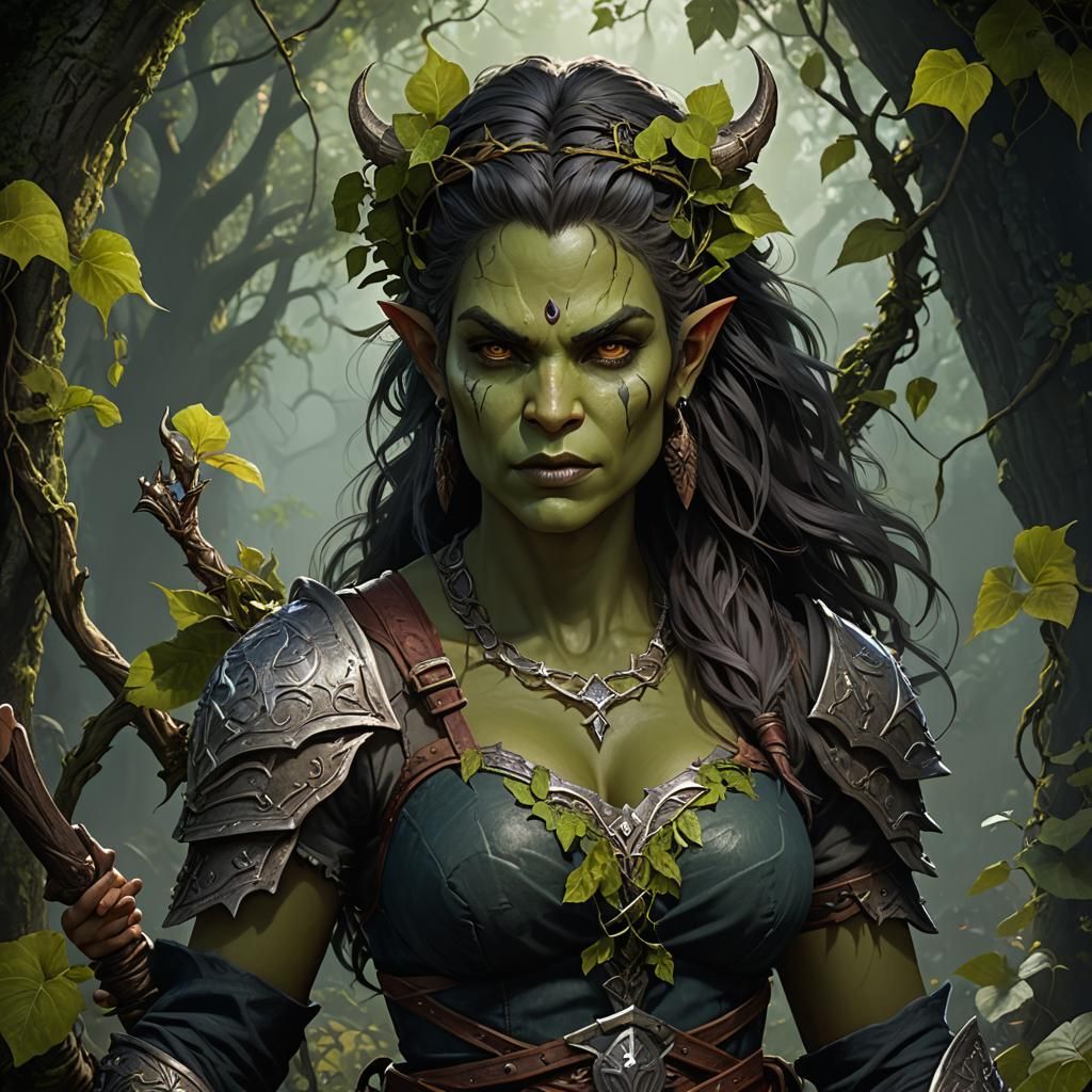 Half-Orc Warrior with Glowing Club, Fantasy Art