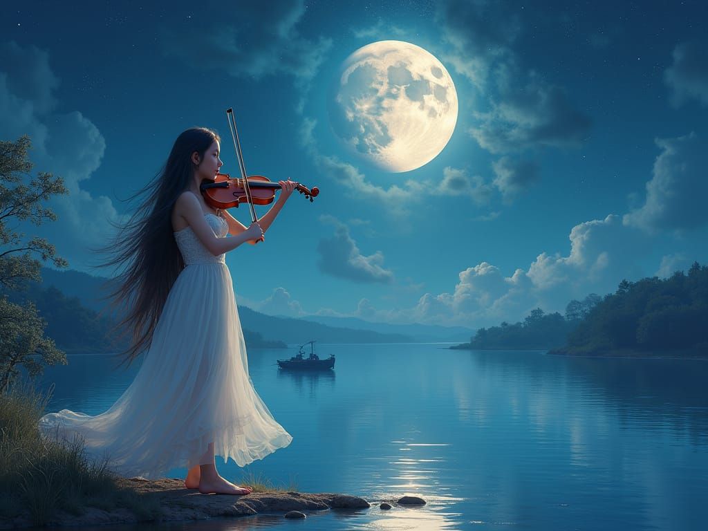 Moonlit Serenade on a Lake's Silhouette