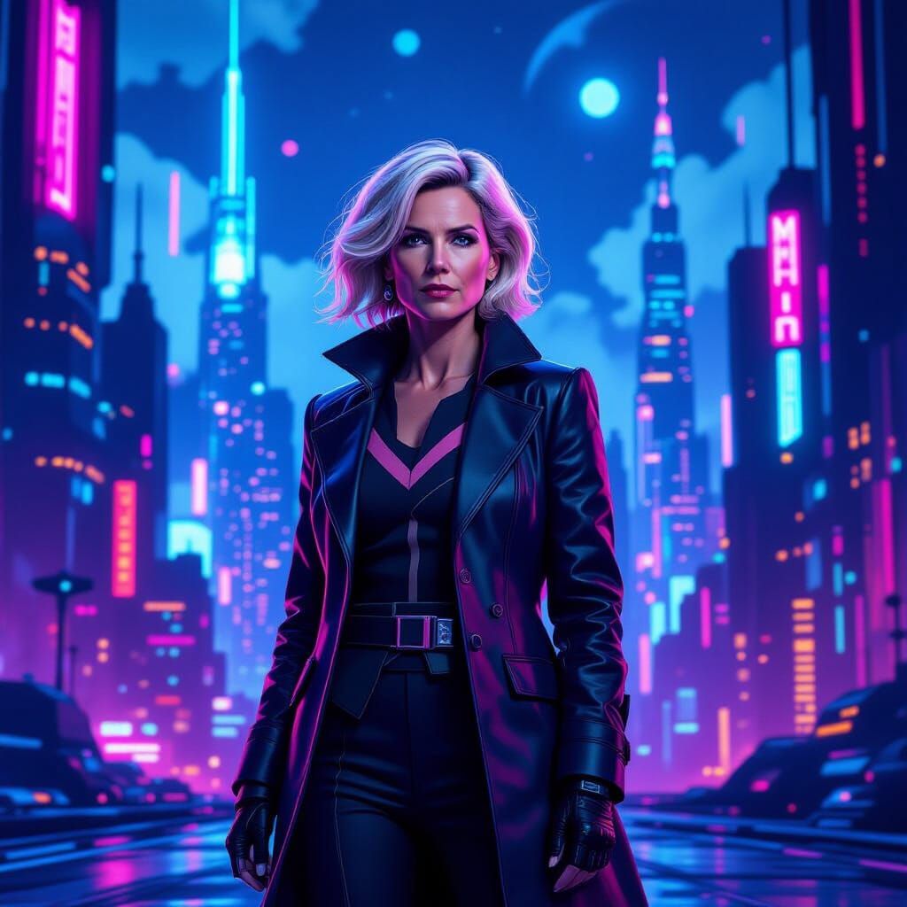 Futuristic Doctor Portrait in Neon Metropolis