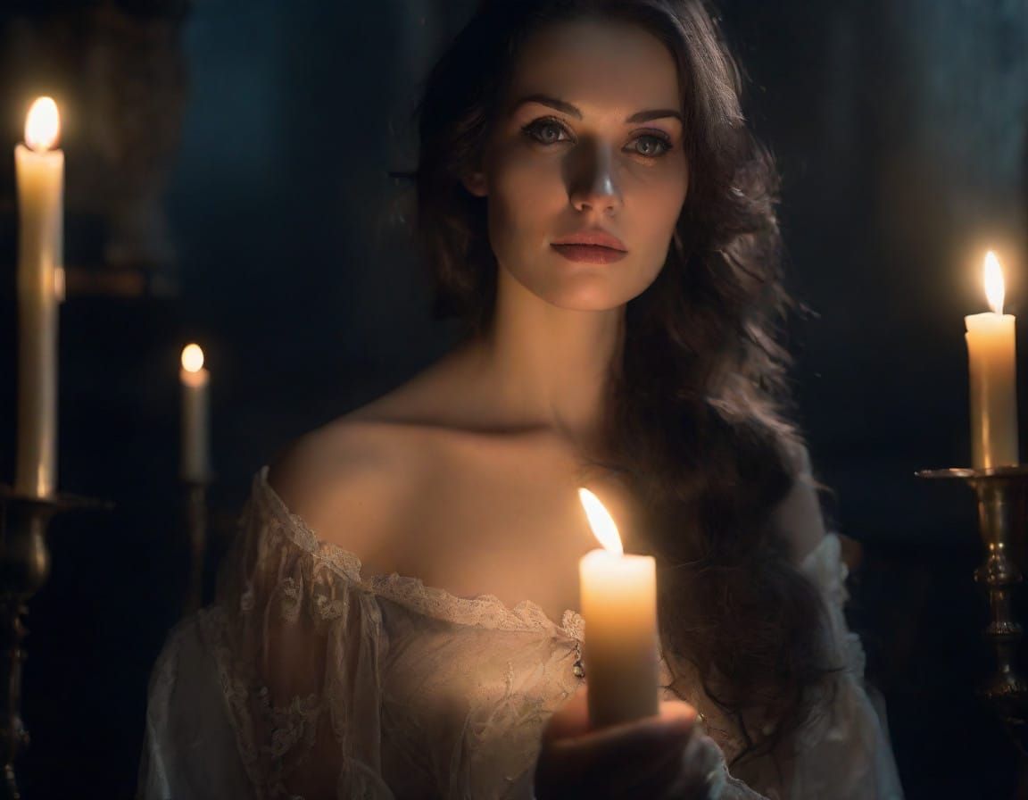 Ethereal Woman in Dramatic Candlelight