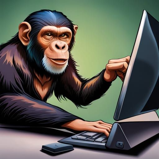 Chimpanzee Pretends to Be AI in Computer, Hyperrealistic