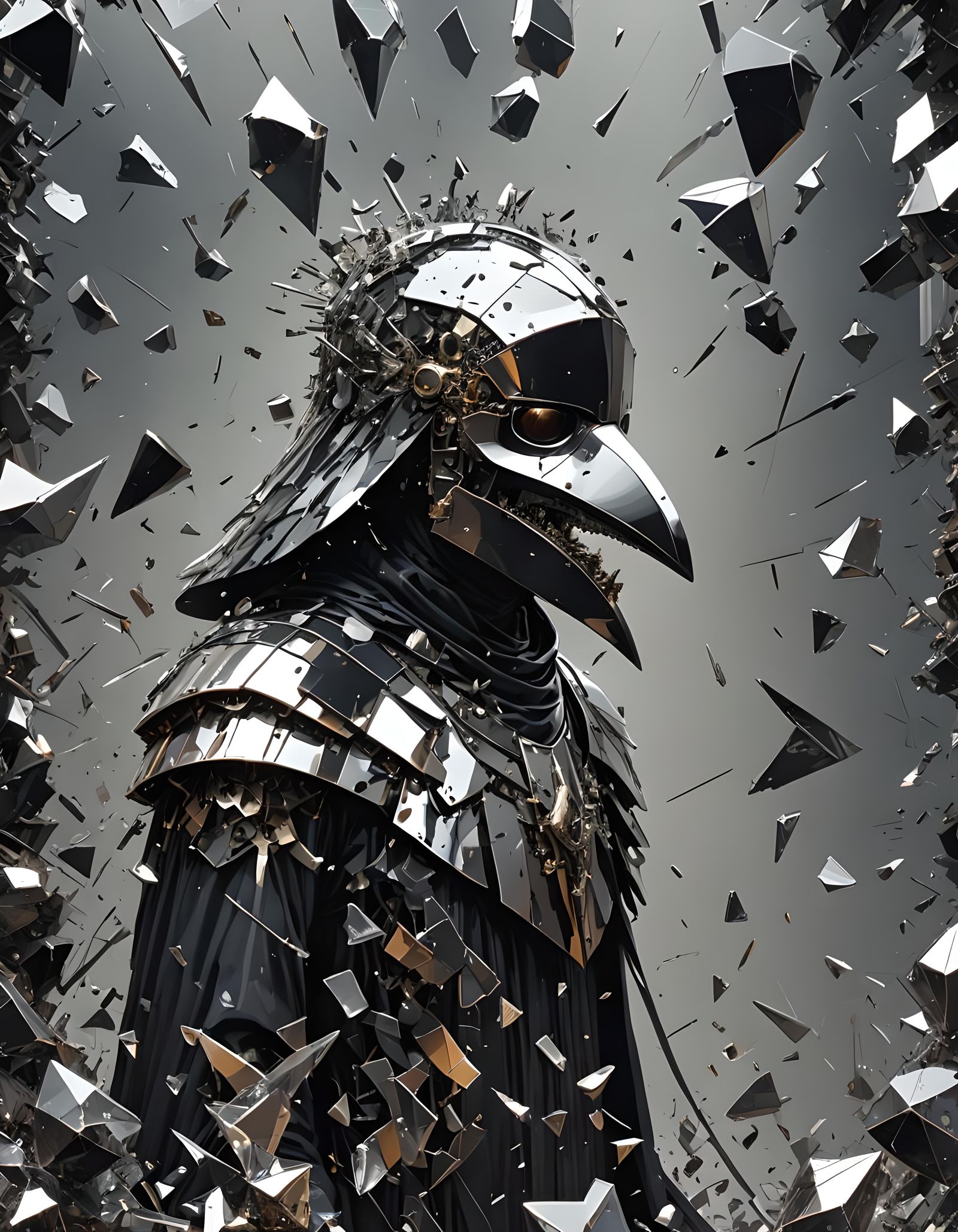 A metallic crystallized glass plague doctor Darth Vader rave...