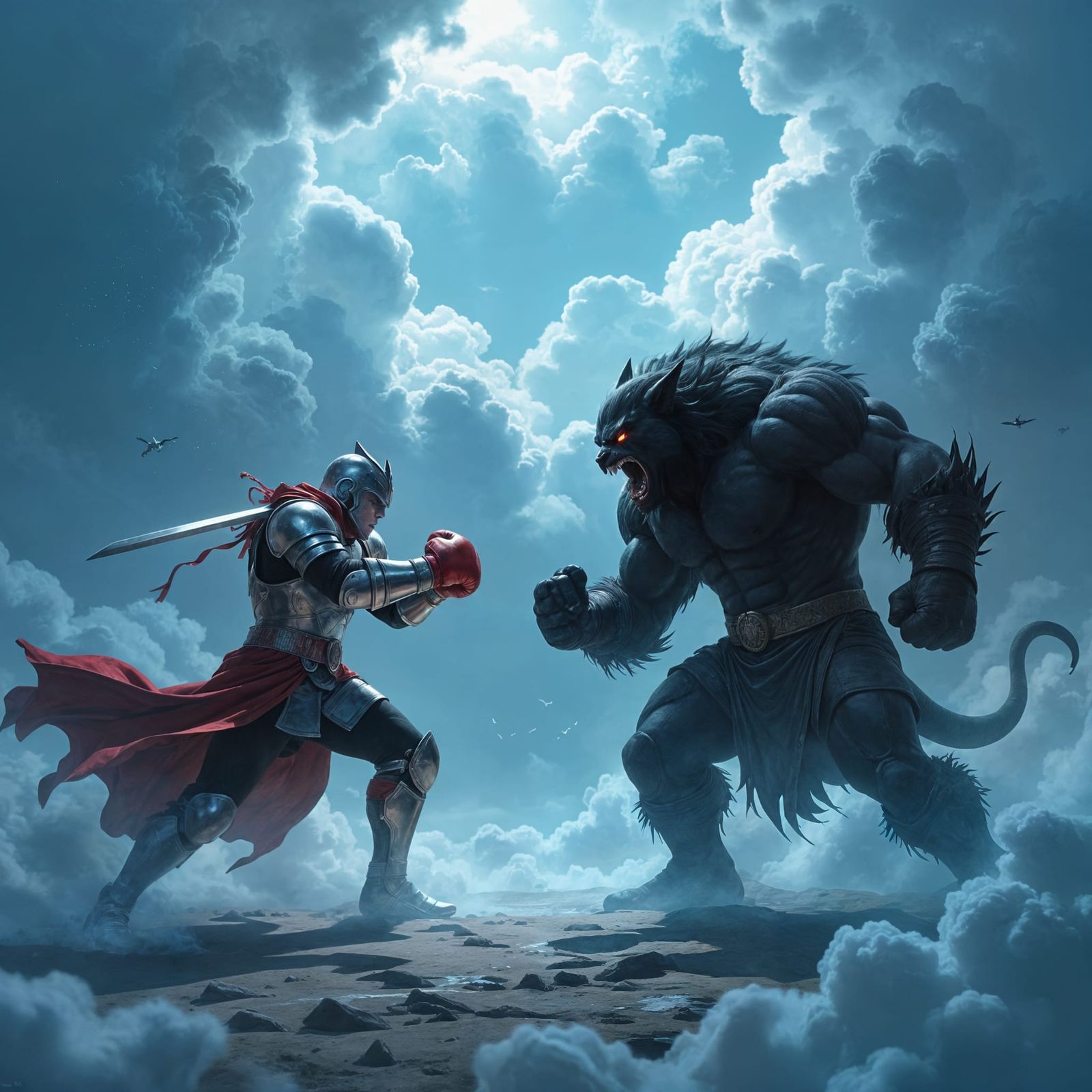 Celestial Knight vs Shadow Beast Boxing Match Poster