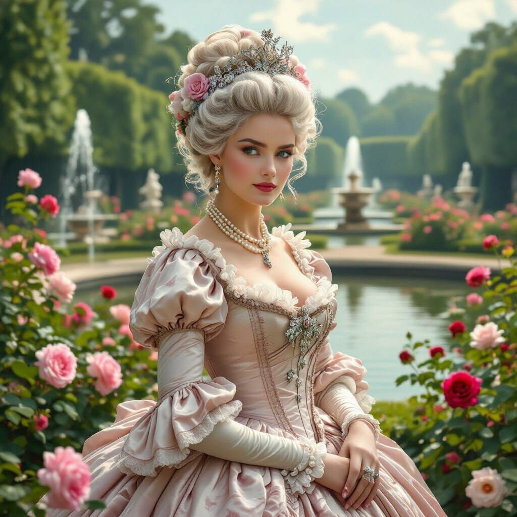 Marie Antoinette in Versailles Garden, Baroque Surrealism