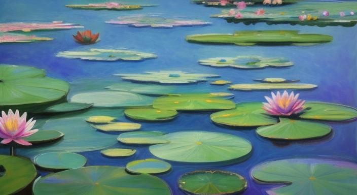 Abstract Impasto Water Lilies Inspired by Monet