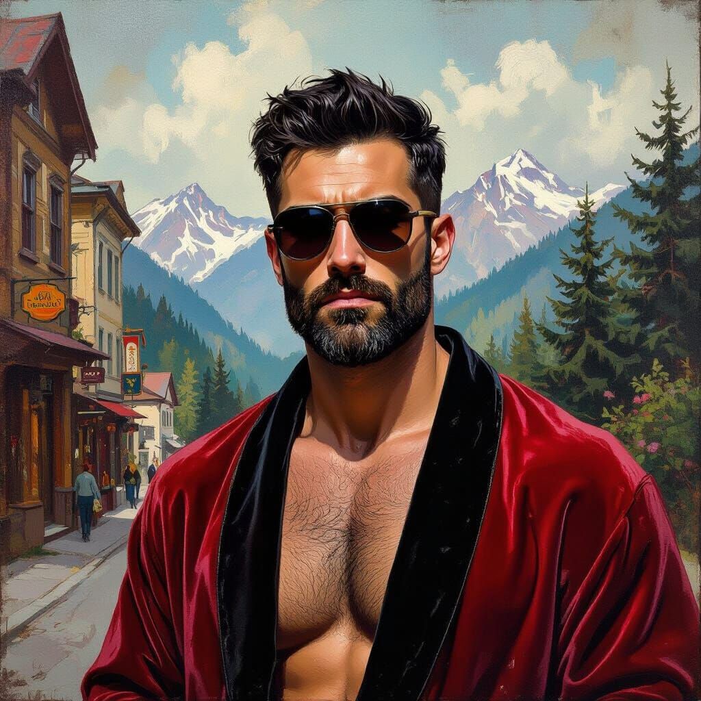 Velvet Robe Portrait in Impasto Style