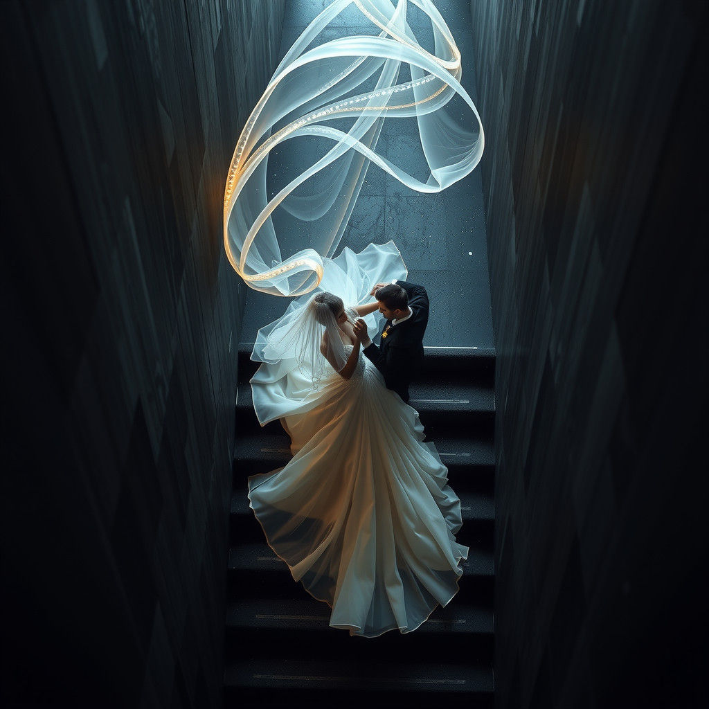 Bride and Groom Dancing Downstairs in Maximalist Style