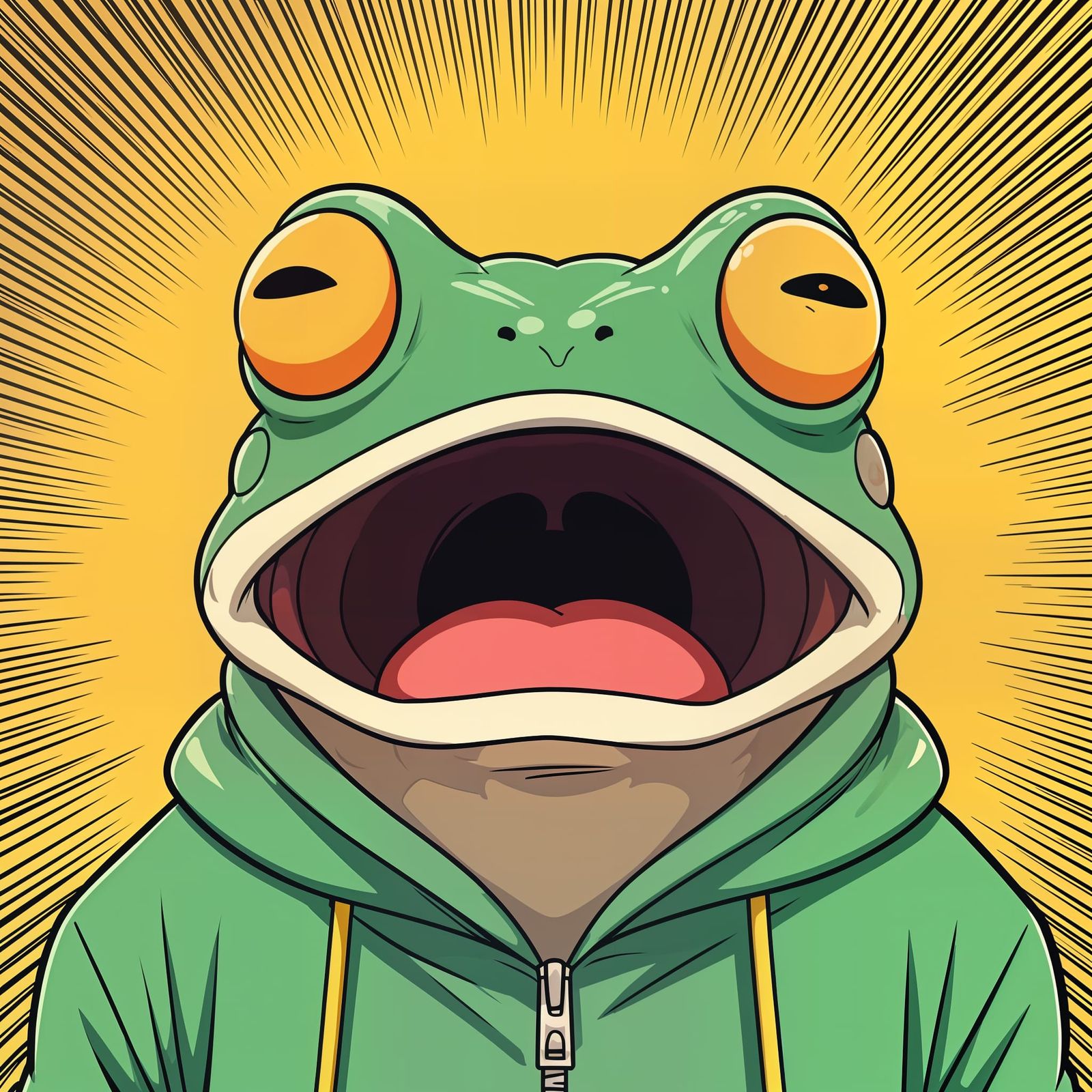 Surprised Frog in Cartoon Manga Style