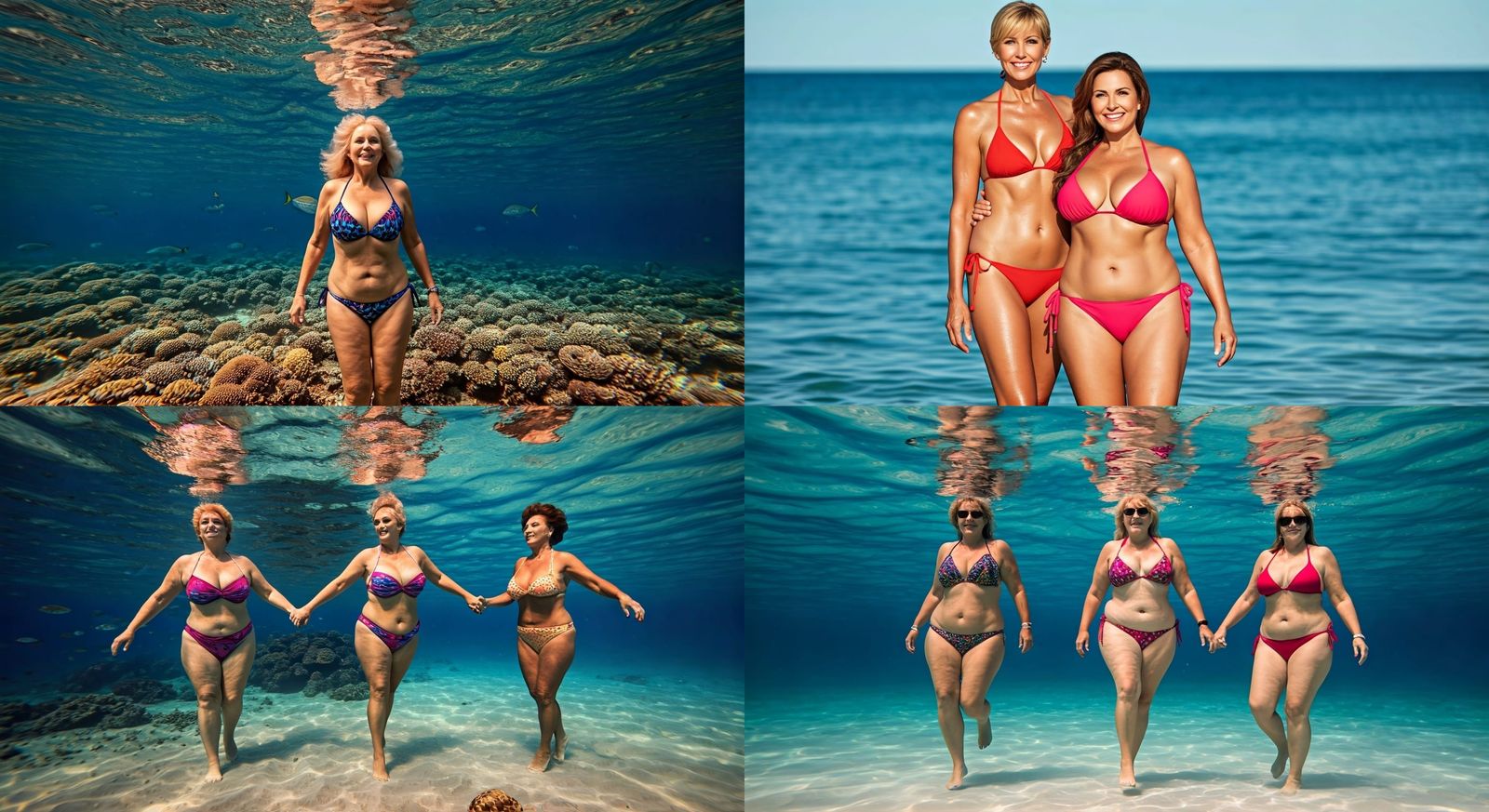 Underwater Beach Scene with Women in Bikinis