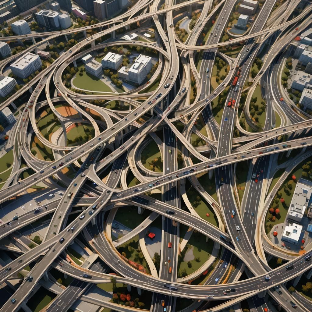 Hyperrealistic Spaghetti Junction in Splash Art Style