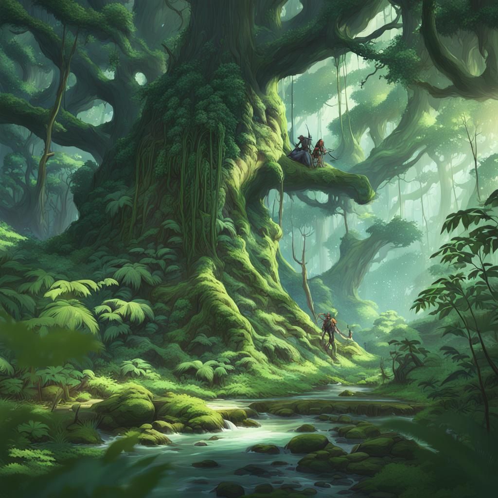 Detailed 3D Anime Rainforest Concept Art