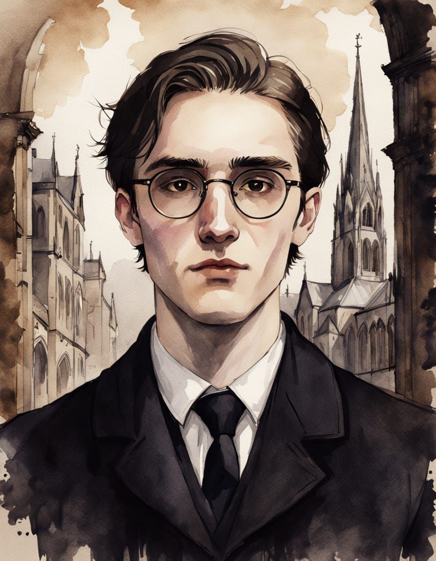 Elegant Portrait in Dark Academia Watercolor Style