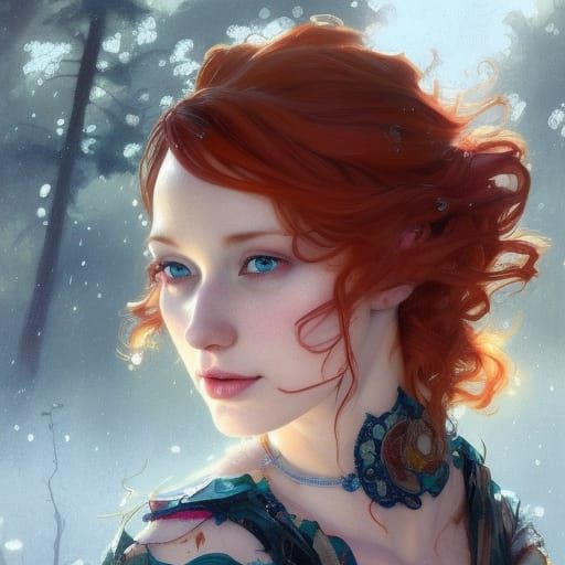 Redhead Winking in Black Forest: Hyperdetailed Portrait