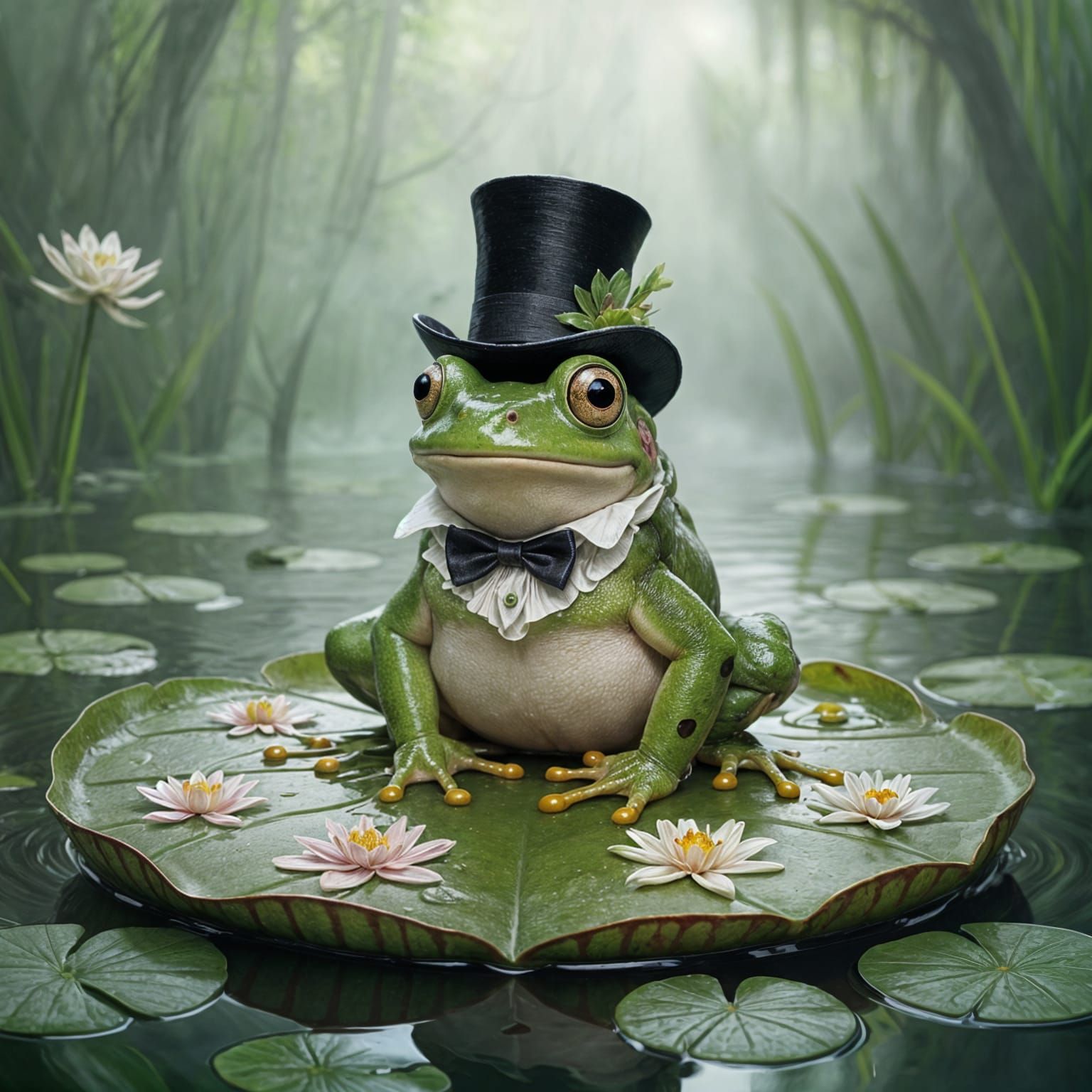 Dapper Frog in Top Hat on Giant Lily Pad