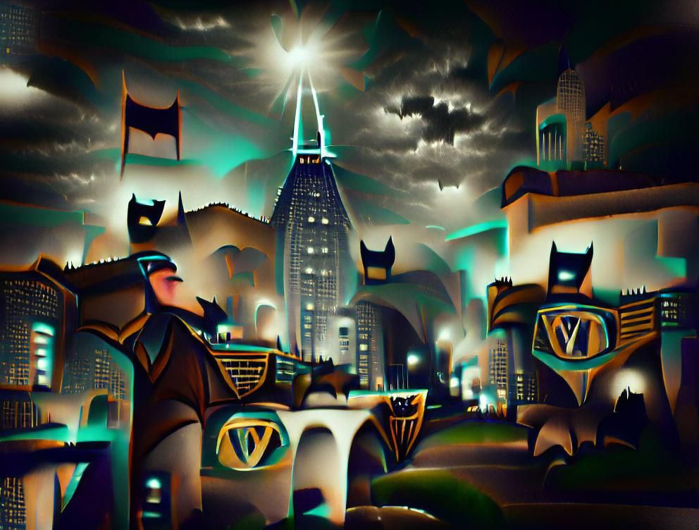 Batman in Gotham City: Art Deco Digital Illustration