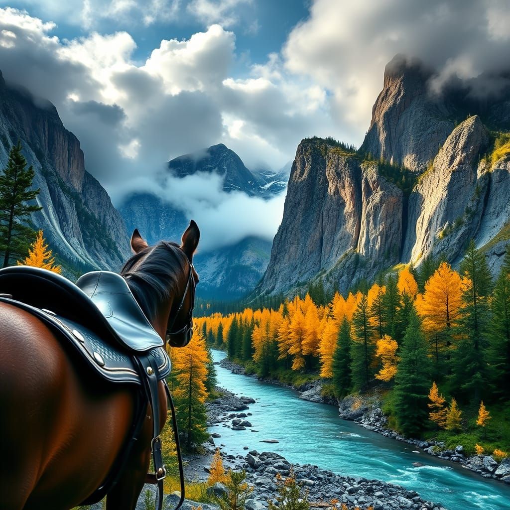 Epic Horse Descends onto Golden Larch Forest