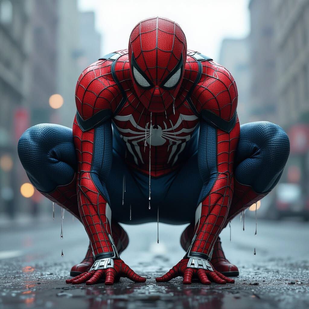 Spider-Man Crying in Hyperrealistic Cinematic Style