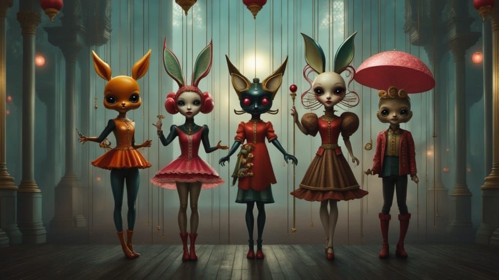 Marionette Puppets Portrait in Cute Pop Surreal Style