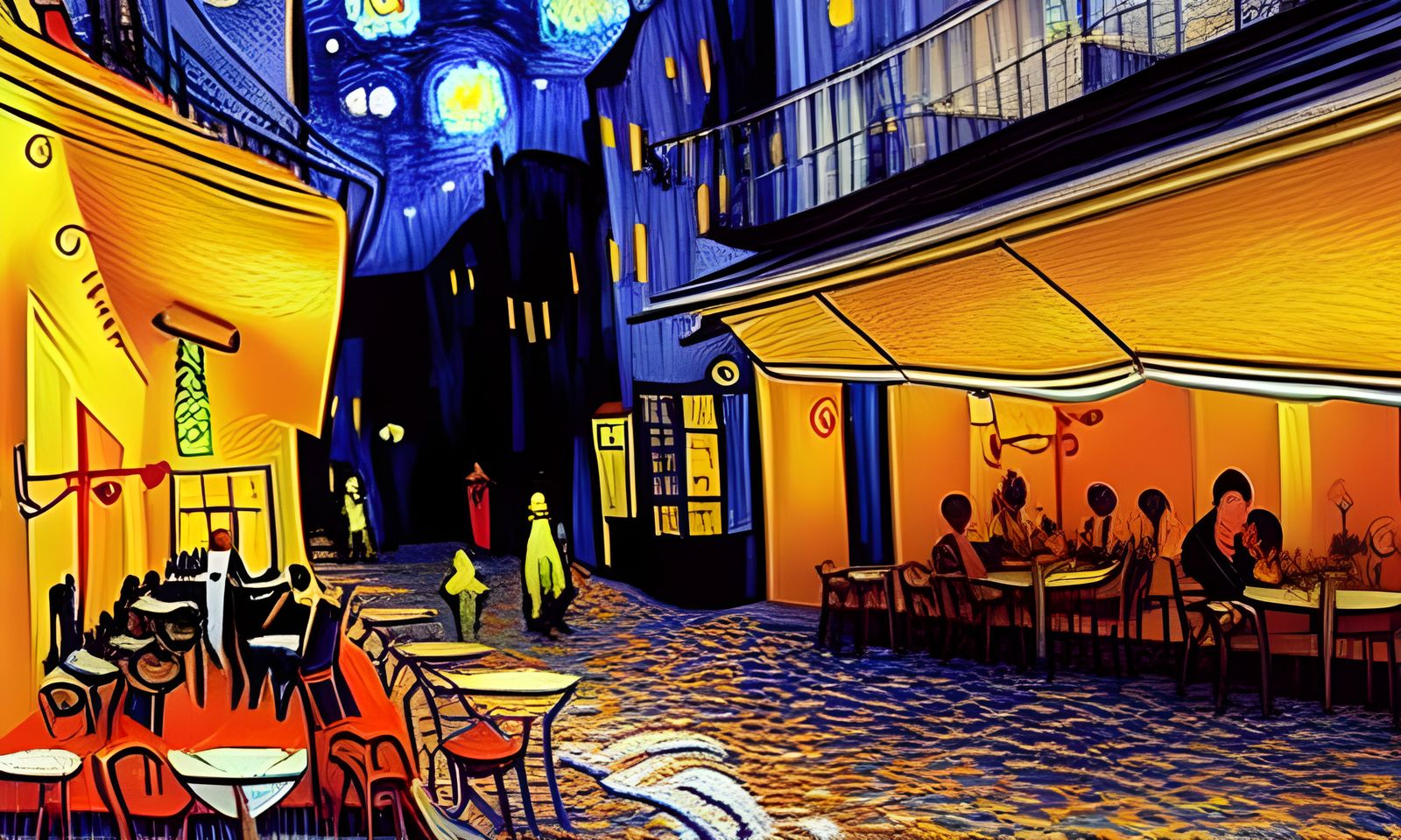 Anime Night Cafe in Van Gogh Style