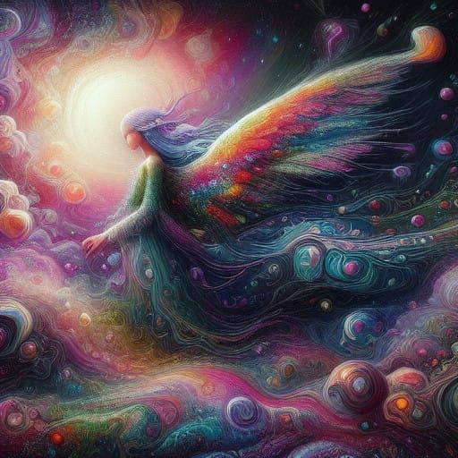 Multicolored Unicorn in Ethereal Webs of Satin and Wool