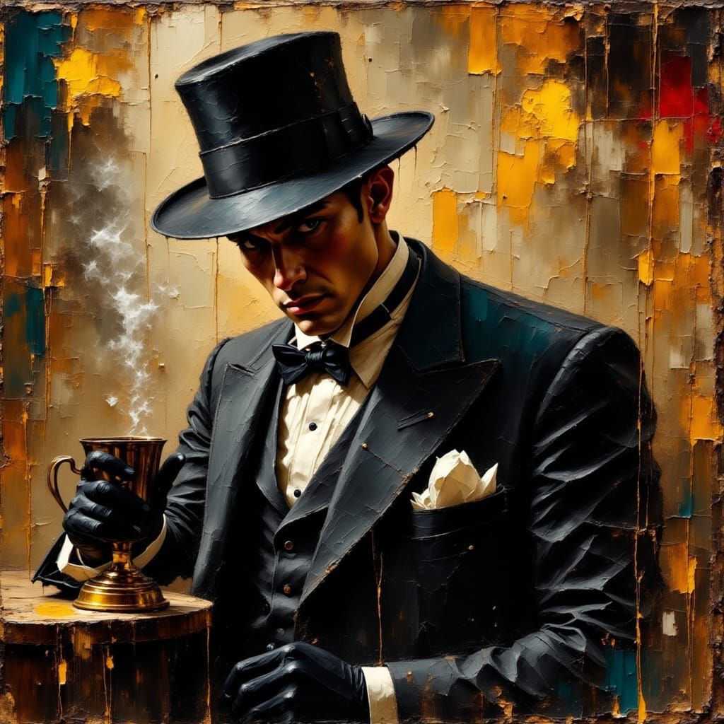 Gentleman Thief in Smoky Jazz Club, 1910s Impressionist Styl...