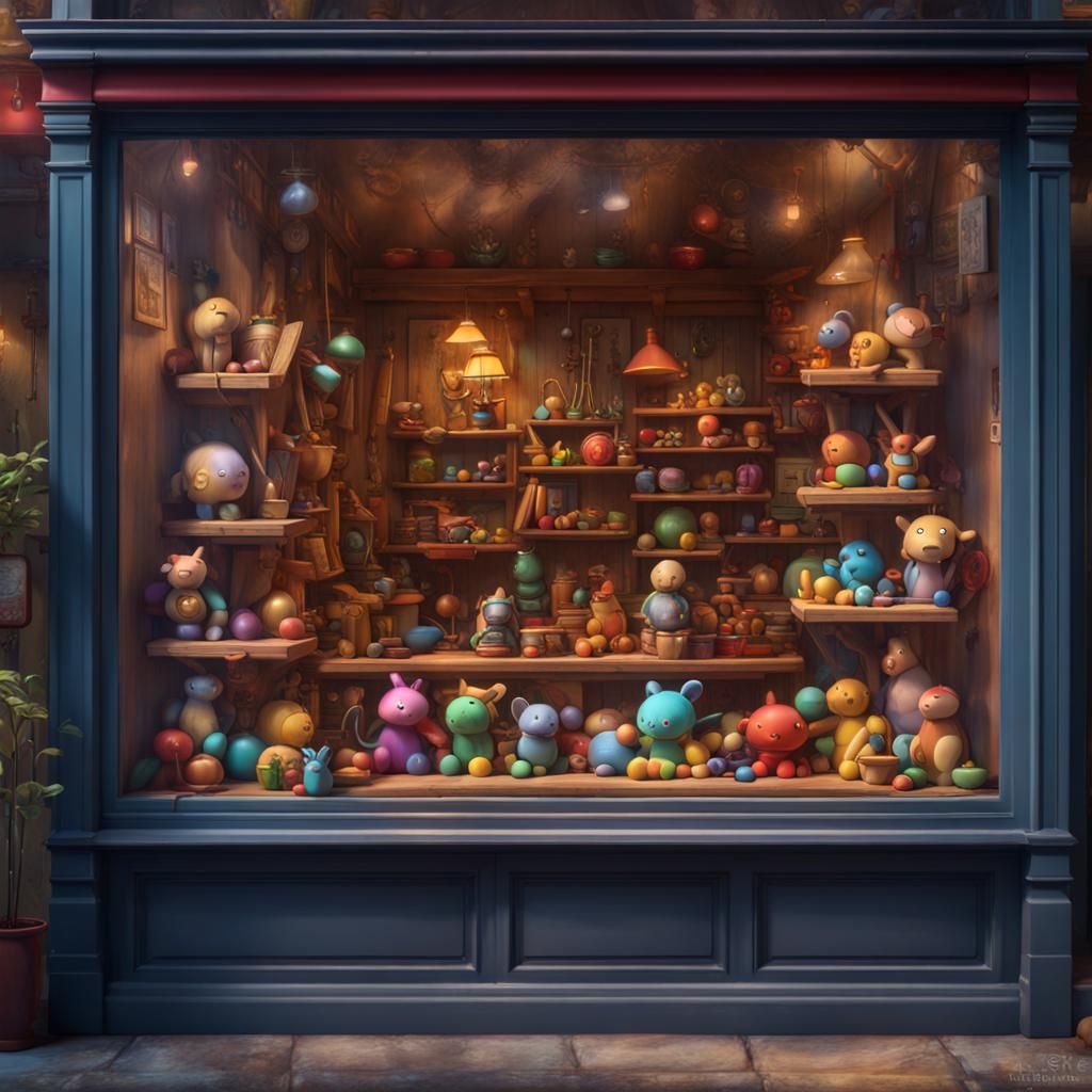 Colorful Wood Toys in Toy Shop Window