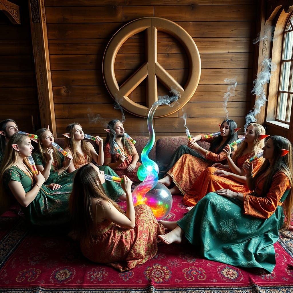 Ethereal Elves Play Magical Pipes in Vibrant, Nostalgic Scen...