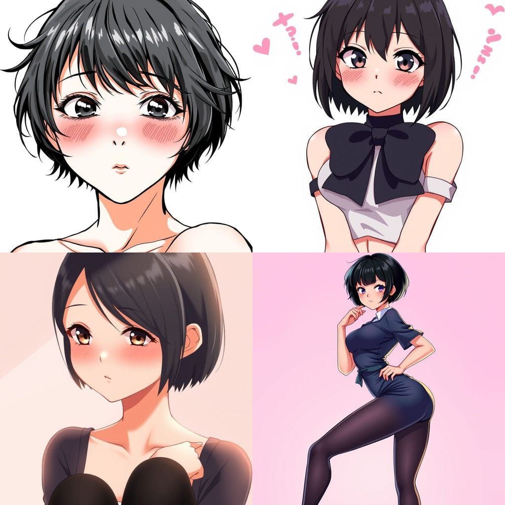 A Young Woman's Blushing Moment in a Bold Anime Style