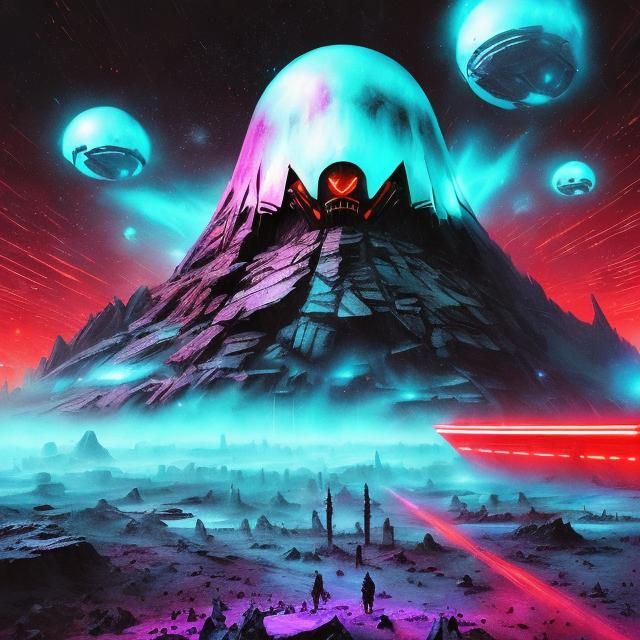 Mysterious Alien Outlaw Wanted Poster in Neon Style