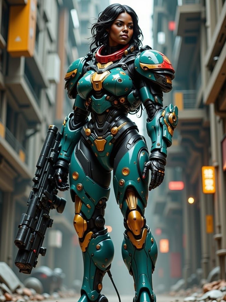 Female Interstellar Pilot in Detailed Space Armor