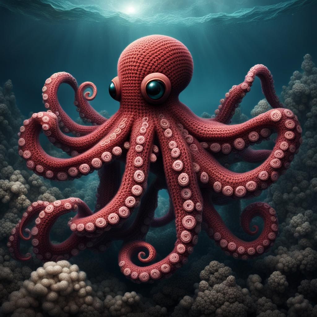 Intricate Crochet Octopus in Digital Matte Painting
