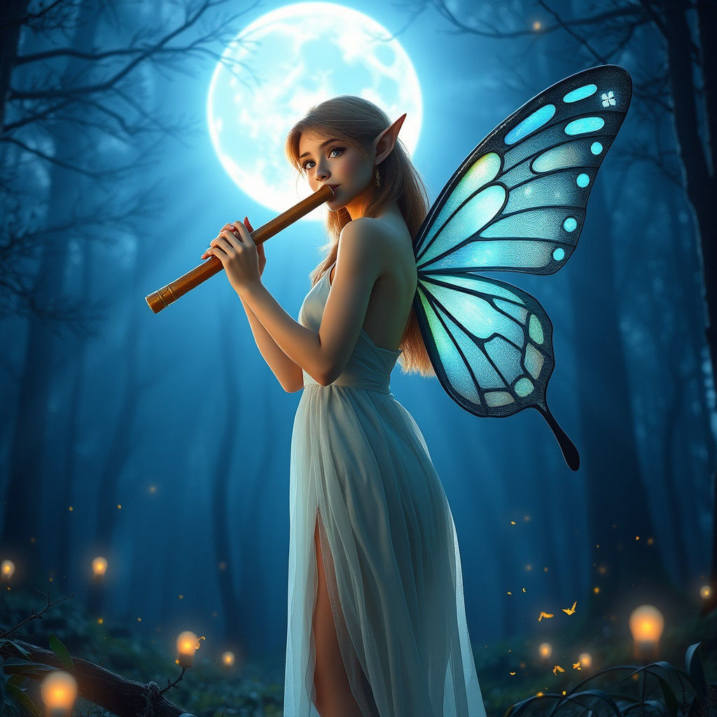 Enchanted Elf Woman in Moonlit Forest, as 3D Digital Art