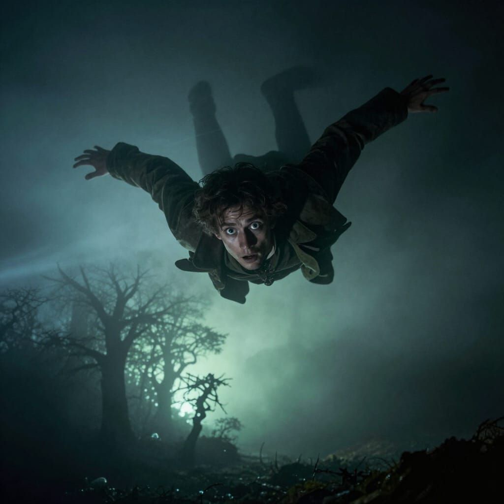 Surrealist Hunter Falling Through Ethereal Mist