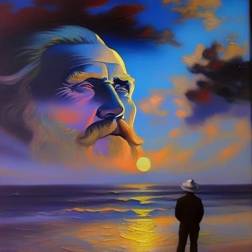 Van Gogh Portrait in Starry Bioluminescent Sky