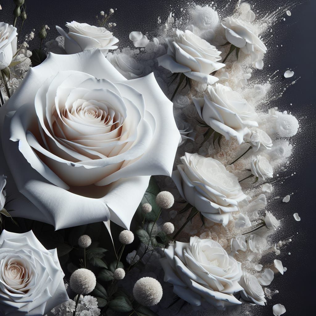Hyperrealistic White Rose in a White Rose Field