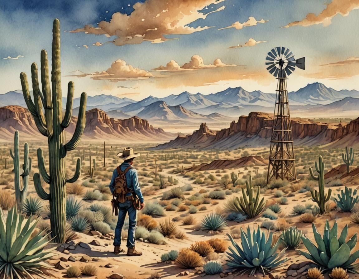 Wild West Desert Landscape in Comic Book Art Style