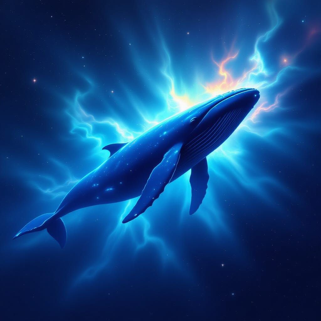 Bioluminescent Whale Breaches Cosmic Nebula