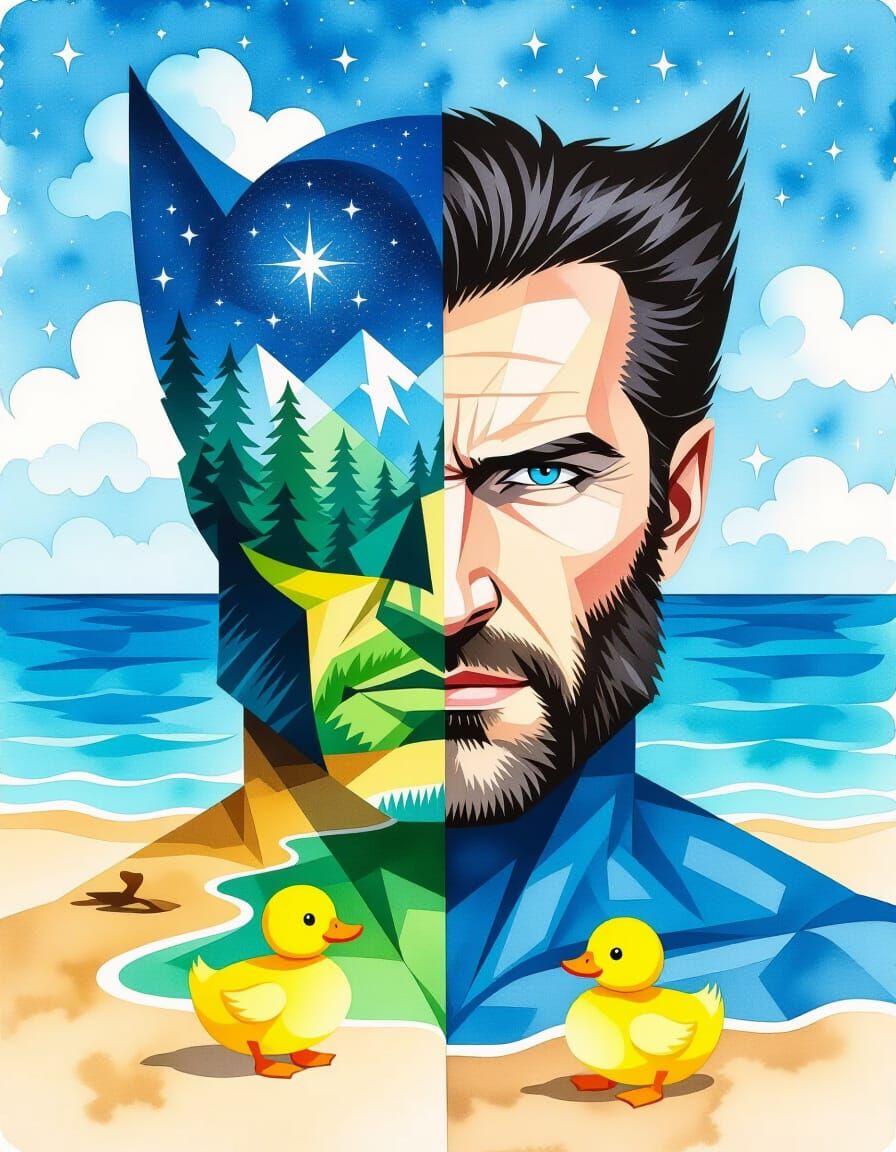 Surreal Wolverine Landscape in Aquarelle Style