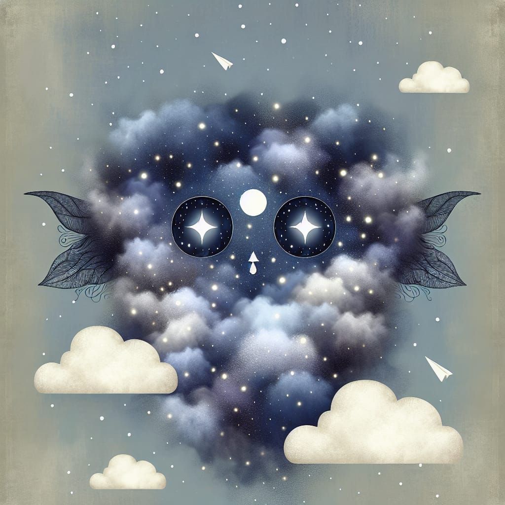 Whimsical Night Sky Character with Cloud Neck