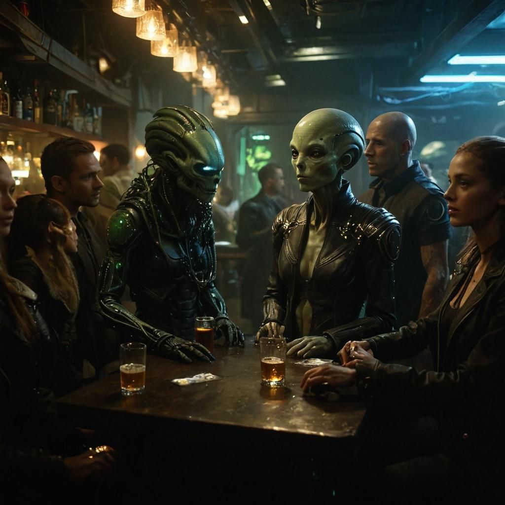 Dystopian Alien Party in Retrofuturistic Style