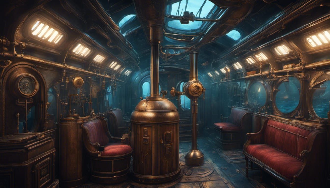 Victorian Submarine Interior in Detailed Matte Painting