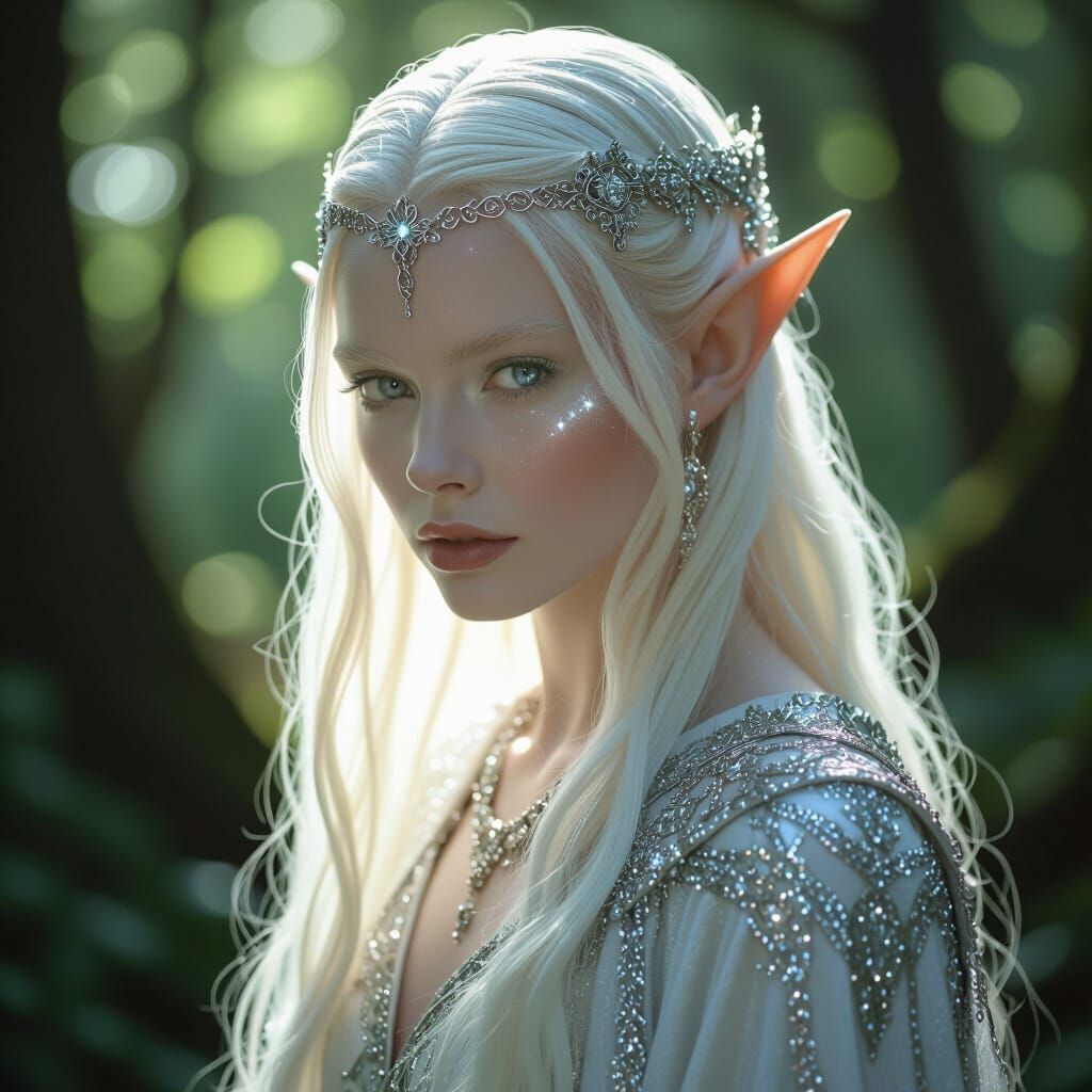 Albino Elf Maiden With Starlight Eyes Cinematic Film Still