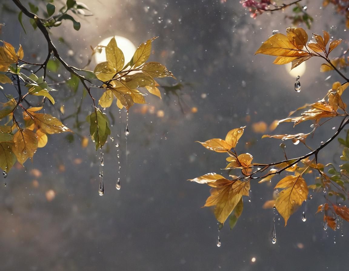 Rain-Kissed Leaves Reflecting Pale Moon Light