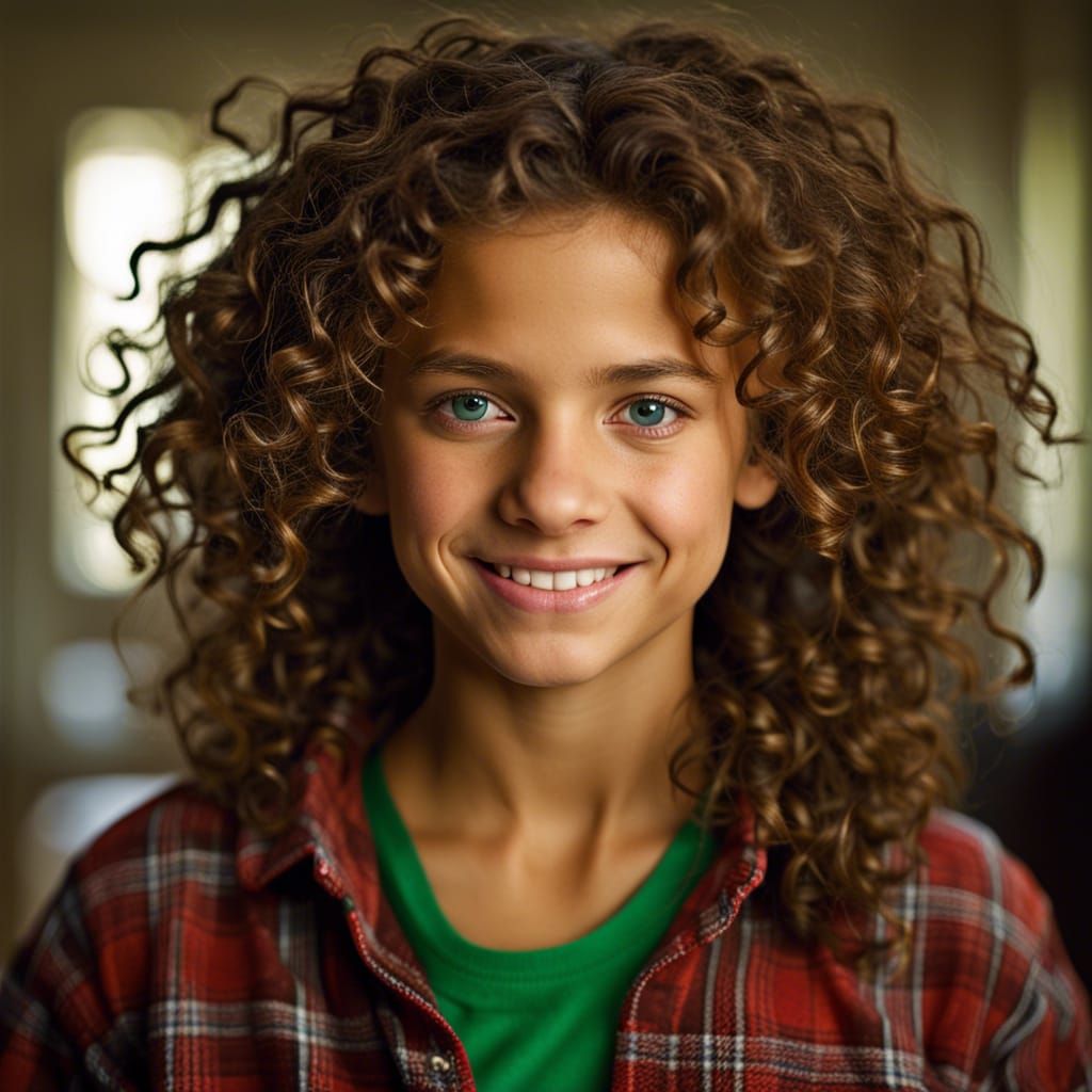 Portrait of Smiling Girl with Curly Hair