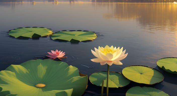 Lotus Flower Blooms at Dawn in Ethereal Glow