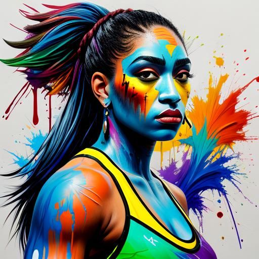 Vibrant Graffiti Art of Biracial Girl Wrestler