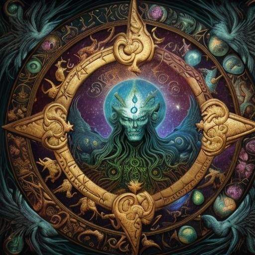 Ammolite Gargoyle in Garden, Hieronymus Bosch Style