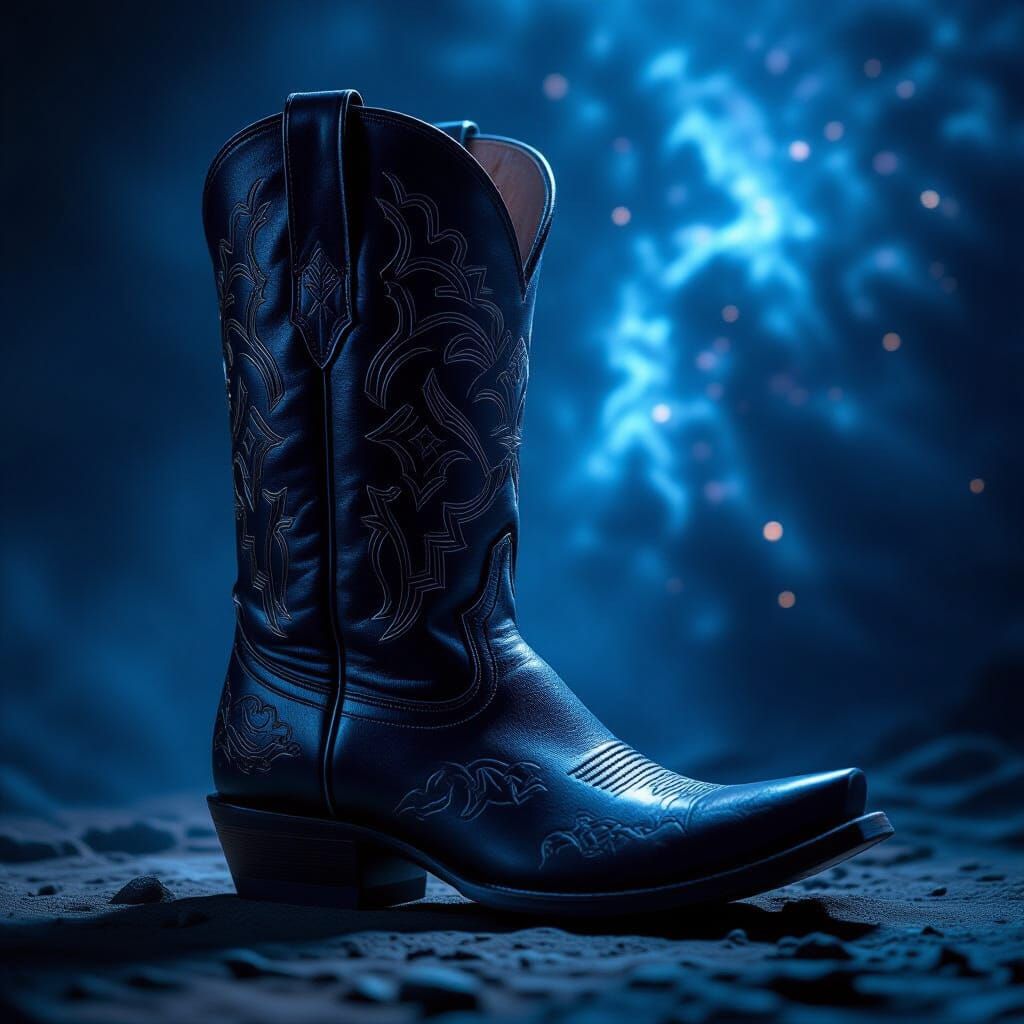 Ornate Boot with Ancient Symbols in Dramatic Lighting