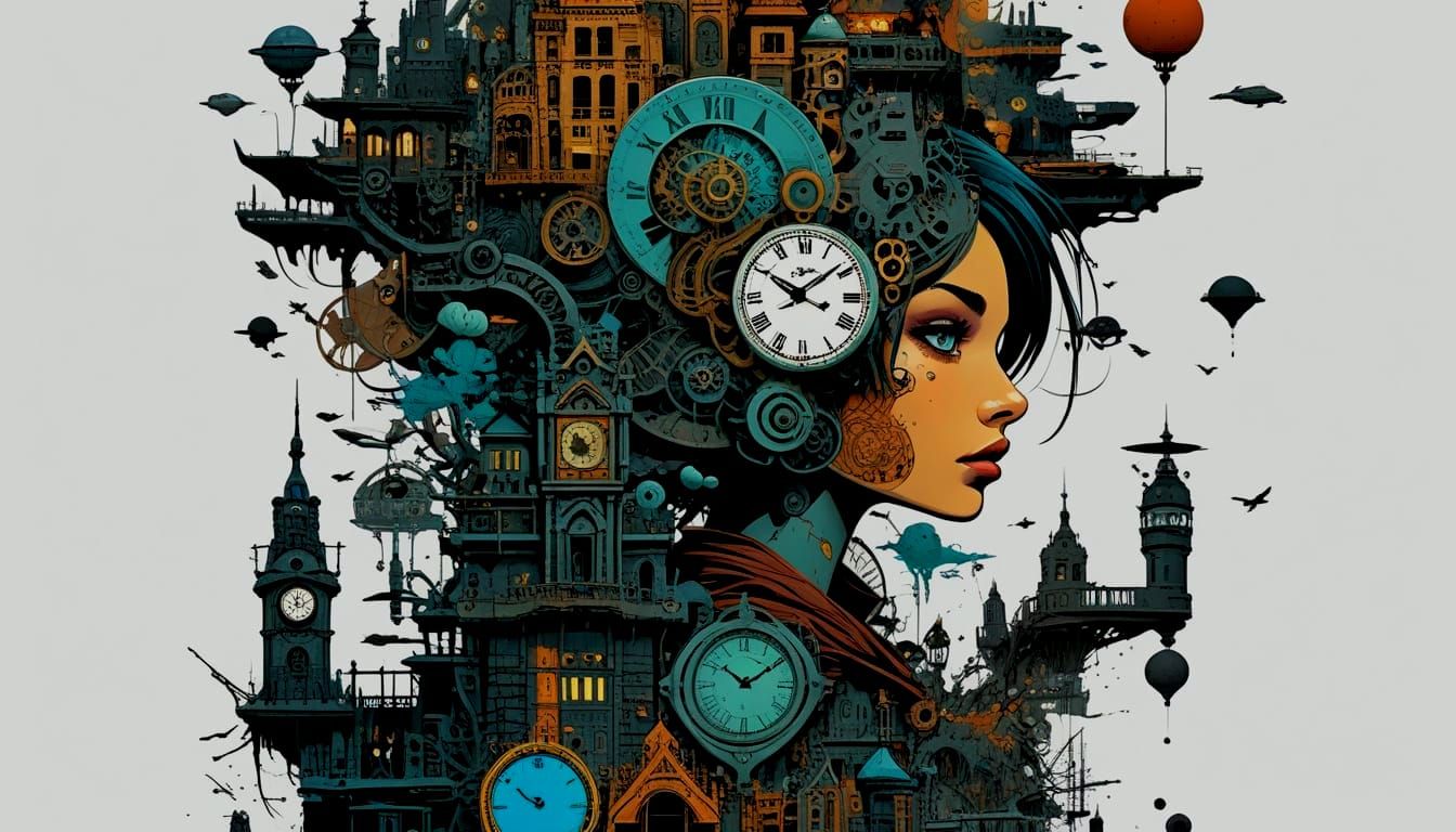 Intricate Clockpunk Collage of Underground Comix Archetypes