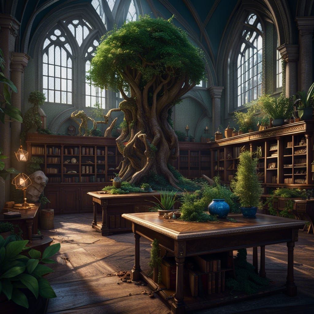 Fantastical Herbology Classroom in Detailed Matte Painting
